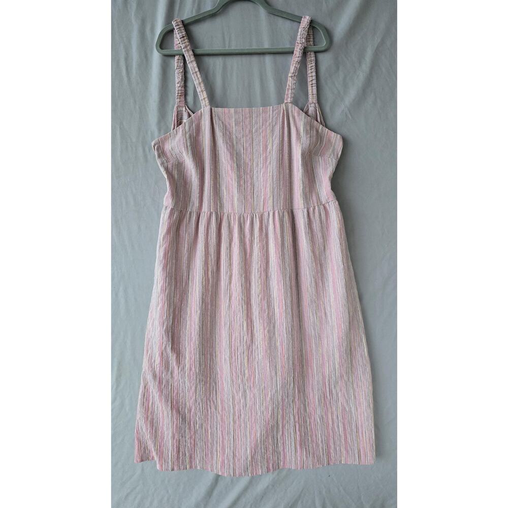 Maurices Dress Womens 2X Pink Striped Square Neck Tie Back Lined Sundress